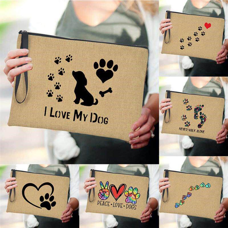 I Love My Dog Print Women Cosmetic Bags Peace Love Dogs Cute