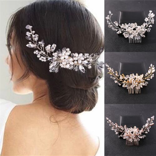 Crystal Rhinestone Flower Pearl Hair Comb Headband Tiara Hai