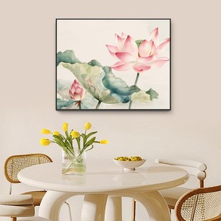 莲花荷花油画卧室画装饰房间壁画客厅挂画现代艺术摆画墙壁装饰画