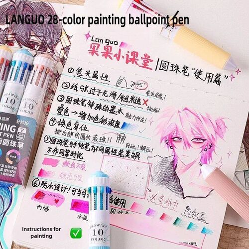 LANGUO 28/30 Colors Ballpoint Pen 0.8mm Cartoon Soft Grip Pr