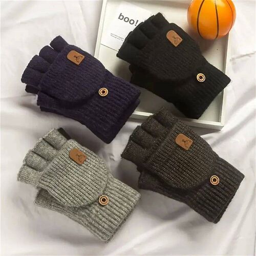 Men Women Winter Gloves Half Finger Open Flip Design Flap Wa