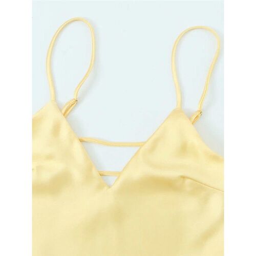 Chic Women Summer New Yellow Stain V Neck Sling Dress