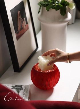 契阔家居 Ruby榴花燃宝石红磨砂玻璃蜡烛杯烛台氛围餐厅装饰摆件