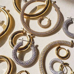 Classic Round Circle Stainless Steel Crystal Zircon Hoop Ear