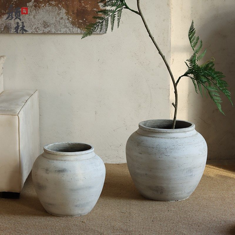 复古白大圆坛水泥盆陶罐客厅阳台装饰绿植盆民宿酒店装饰罐子,家居饰品,花盆,淘宝优惠券,粉丝福利购,淘宝优惠卷
