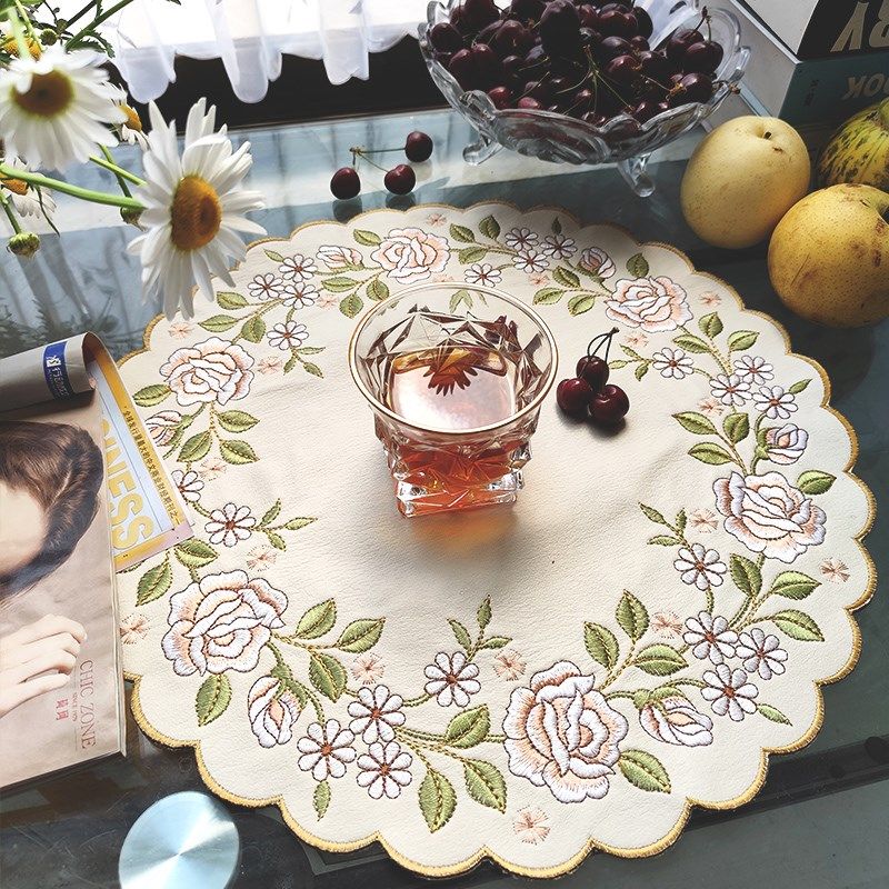 刺绣茶杯垫防水防油隔热耐高温免洗餐盘垫加厚布艺桌垫圆形茶几垫,居家布艺,餐垫,淘宝优惠券,粉丝福利购,淘宝优惠卷