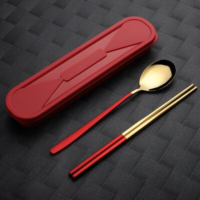 3PCS/Set Cutlery Spoon Fork Chopsticks Set Dinnerware Lunch