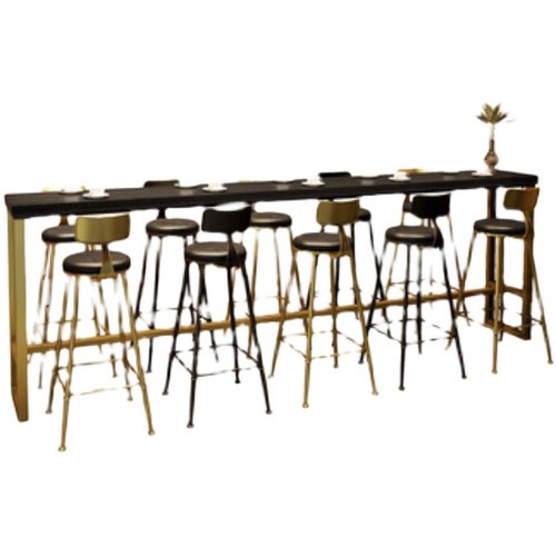 工业风家用实木铁艺高脚椅长条桌奶茶店咖啡厅靠墙酒吧台黑金桌椅