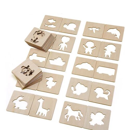 20Pcs Kids Wooden Drawing Stencils Kit Drawing Board Toys Co
