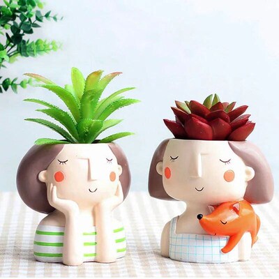 Resin Flower Pots Cute Girl Decorative Vase Plant Pots Creat