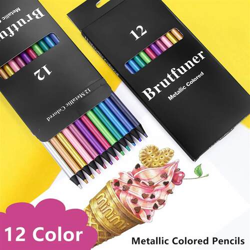 12 Color Metallic Colored Pencils Drawing Sketching Set Colo