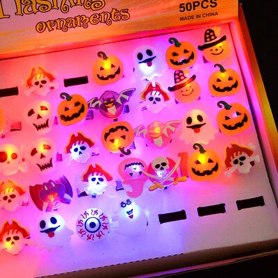 LED Light Halloween Ring Glowing Pumpkin Ghost Skull Rings