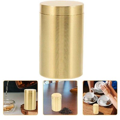 Tea Cereals Storage Canister Small Brass Container with Lid