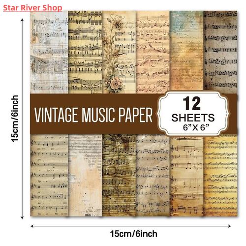 12Pcs Vintage Christmas Scrapbook Paper, Music Pattern Craft