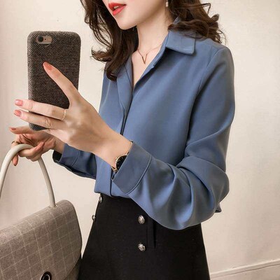 White Shirt Womens New Spring and Summer Long Sleeve Chiffo
