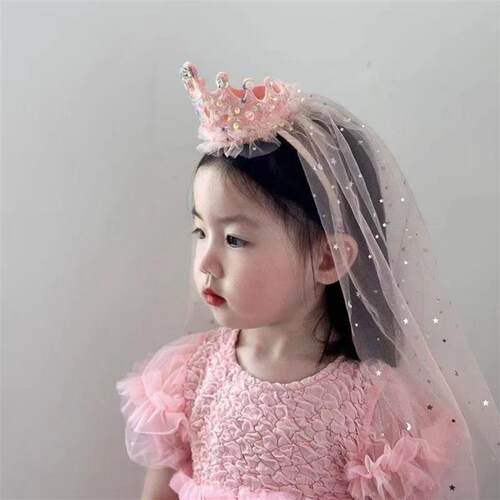 1PC Princess Crown Veil Headbands,Sparkly Tulle Hair Accesso