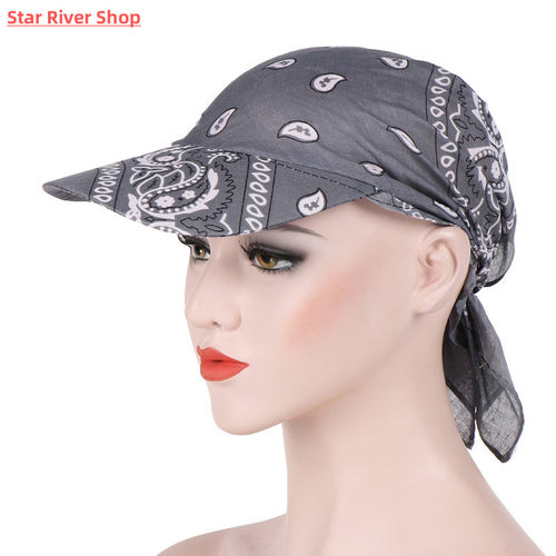 Women Cotton Head Scarf Visor Hat With Wide Brim Sunhat Summ