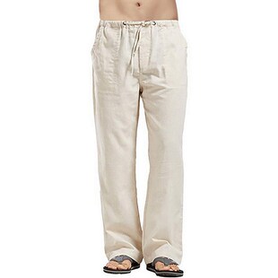 Size Mens Pocketed Cotton Long Plus Casual Pants Linen