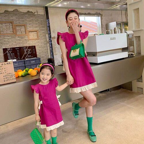 Summer Parent-Child Dress For Girl Baby Dragon Fruit Color M