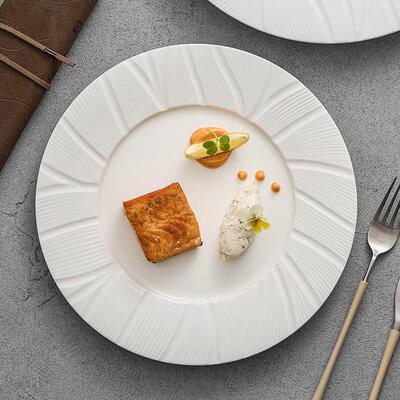 10-inch Hotel Platter Floral Embossed Rim Ceramic Plate