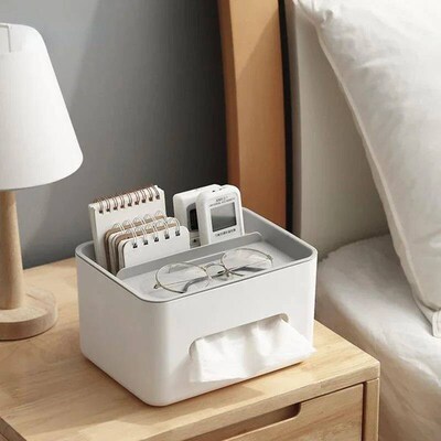 Tissue Box Napkin Holder Remote Control Storage Desk Organiz