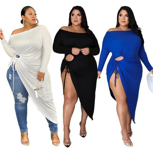 Plus Size Women Clothing Temperament Irregular Lace Up Off S