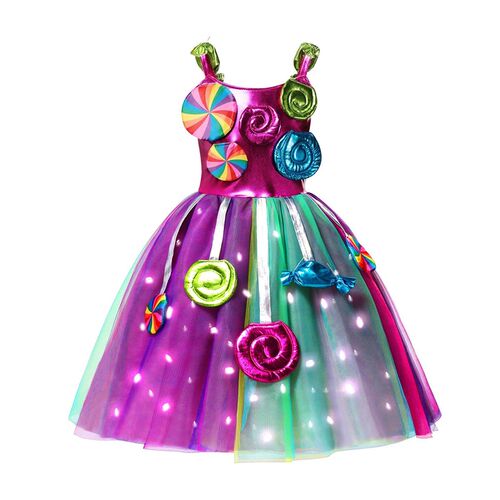 LED Light Up Princess Candy Dress For Girl Lollipop Party Cl
