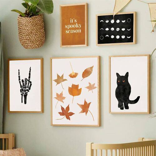 Dark Halloween Black Cat Ghost Skeleton Autumn Wall Art Canv