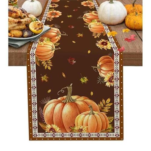 Autumn Pumpkin Maple Leaf Christmas Table Runner Wedding Dec