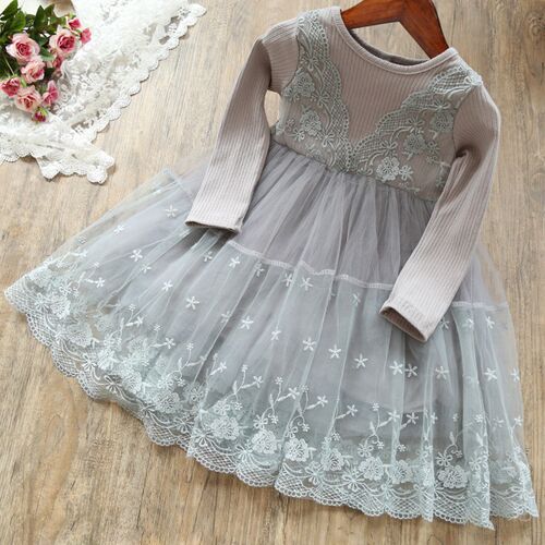 Girls Winter Autumn Dress Warm Lace Tutu Flower Party Dress