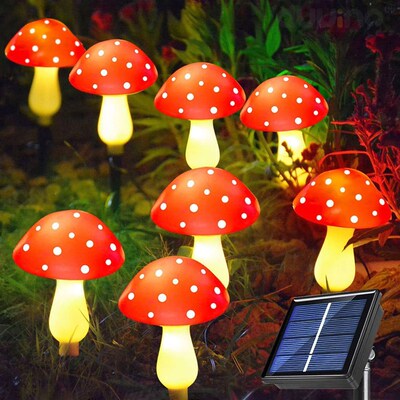 12LEDS Solar Panel Mushroom Fairy Light Garden Outdoor Decor
