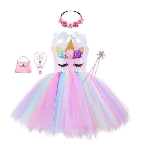 Princess Girls Unicorn Tutu Dress Outfits Pastel Flower Baby