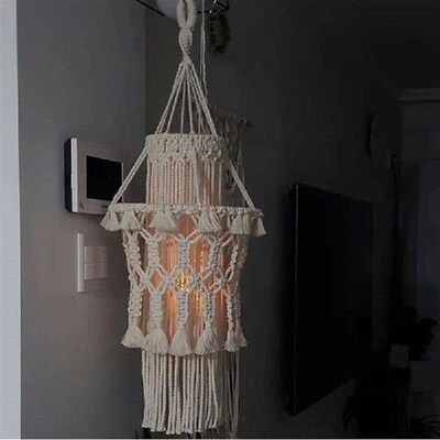 Hand-Knitted Lampshade Macrame Hanging Lamp Decoration