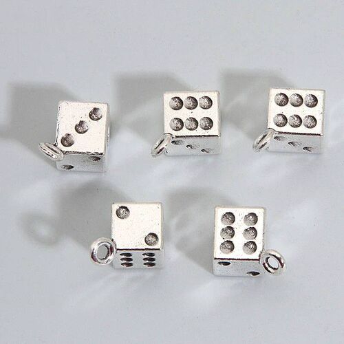 10pcs Cube Dice Charms Silver Color Geometrical Terndy Penda