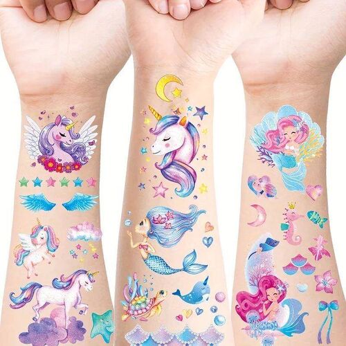 12 Sheets Glitter Unicorn Mermaid Temporary Tattoo Stickers