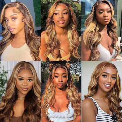 30 Inch Colored Highlight Human Hair Wigs Brazilian Glueless