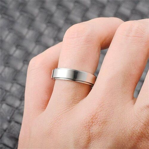 Anxiety Fidget Spinner Rings Black Silver Color Stainless St