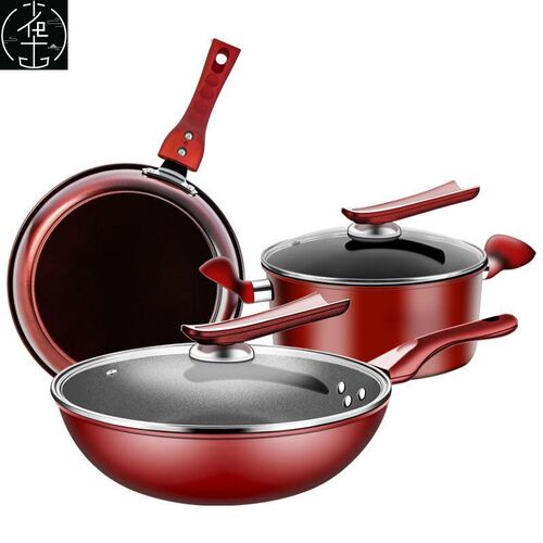 Kitchen cooking pot non-stick fry pan soup pot wok 3 set