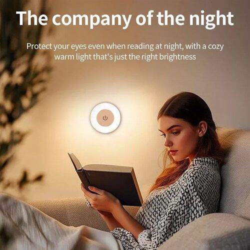 Round Led Wall Lamp Rechargeable Night Light with Touch Swit