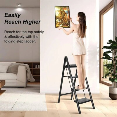 4 Step Ladder,Folding Step Stool for Adults with Wide Anti-S