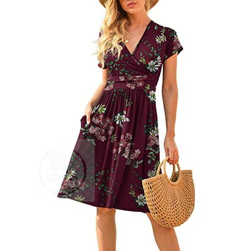 -Summer new womens dress up dress fashion v-neck short-slee