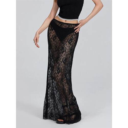 wsevypo See-Through Lace Floral Sheer Wrap Skirts Womens Fa