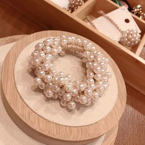 Big Elegant White Pearl Hair Ties Beads Girls Scrunchies Rub