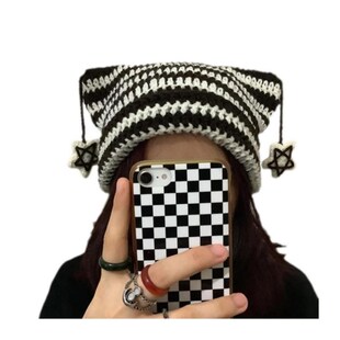 Crochet Stripe Pattern Handmade Cat Ear Hat Soft Winter Warm