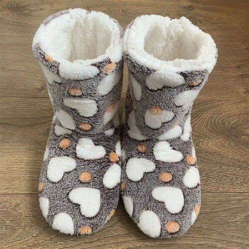Fluffy Slipper Socks Soft Warm Plush Boots Heart Pattern