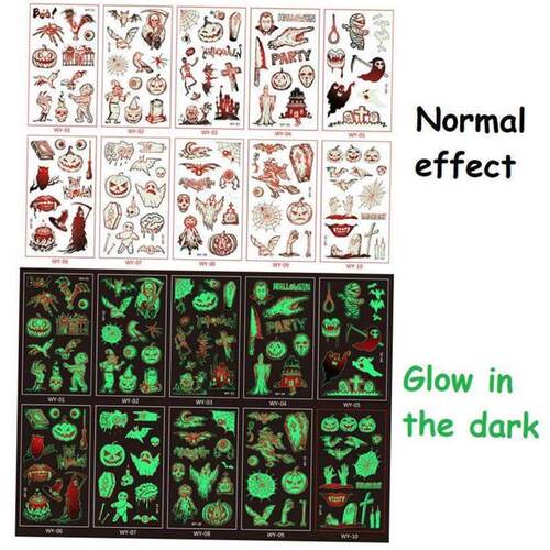 New Glowing Tattoos Stickers Halloween Childrens Cartoo