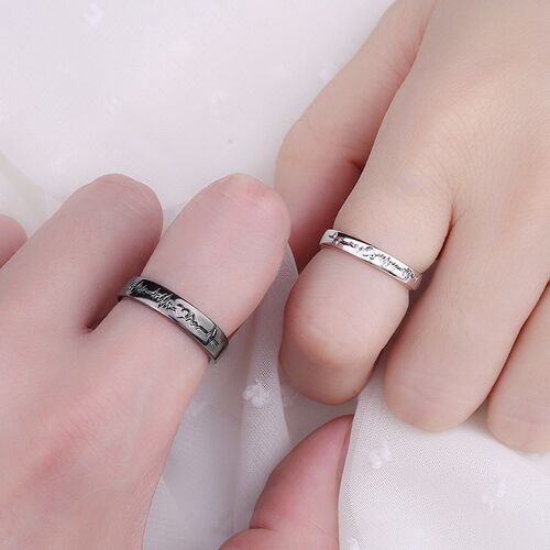 2pcs Fashion Couple Ring Set Minimalist ECG Wings Zircon Adj