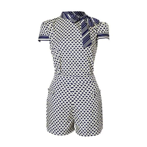 Geometry Print Ribbon Top & Pocket Design Shorts Set Women S