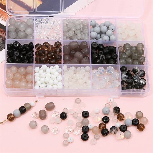 Marble Glass Beads 15 Color Black White Bracelet Necklace