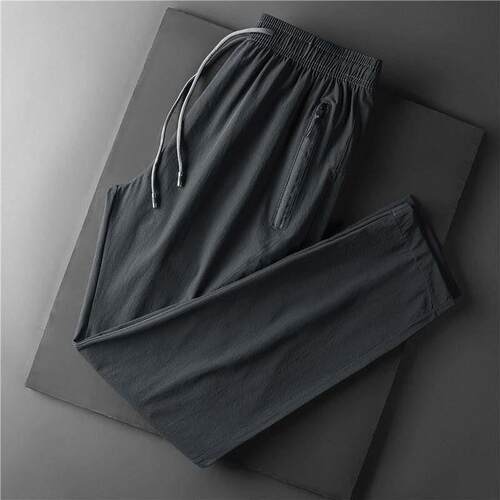 -Thin ice silk casual pants mens elastic ice silk air-condi